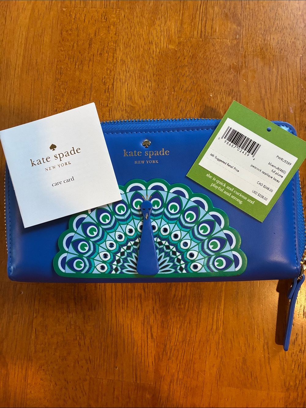 kate spade blue peacock-print leather wallet - Picture 2 of 5